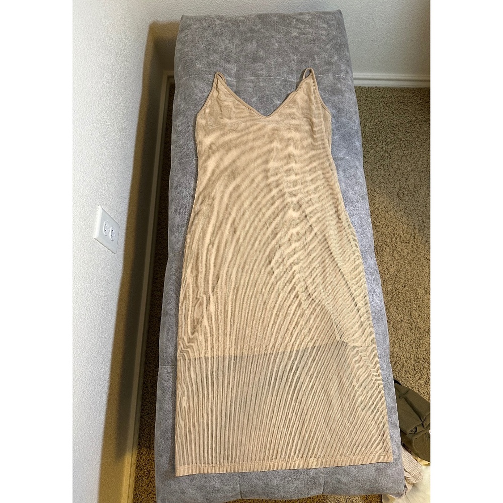 Forever 21 Ribbed Bodycon Mini Dress Beige Nude Spaghetti Strap Size S
